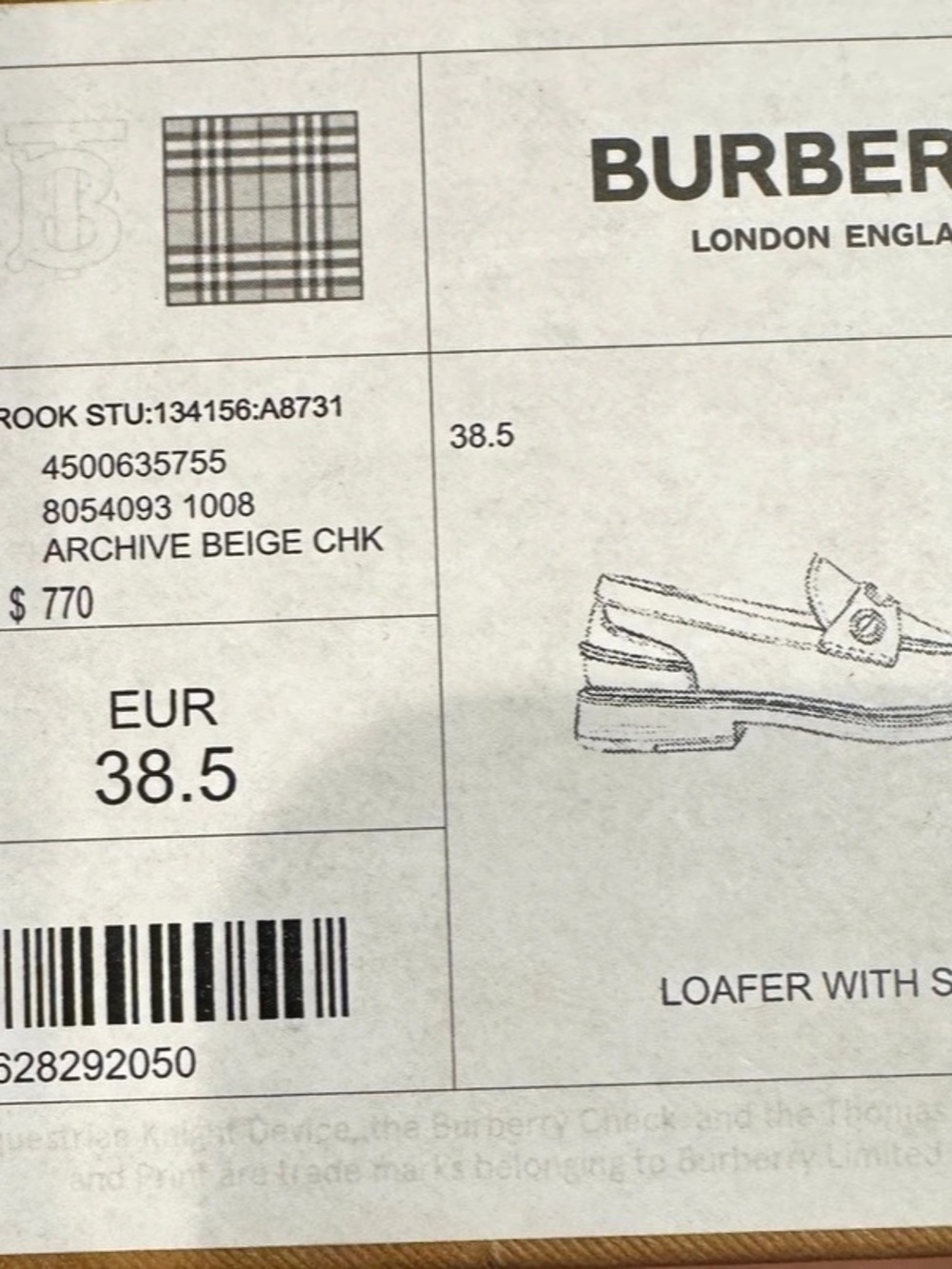 Burberry Broadbrook Stud Loafer Plaid in Beige & Black UK 5.5 / EU 38.5 - Picture 6 of 10